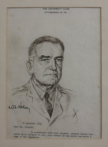 Andrey Avinoff. Portrait of the fleet admiral  William Frederick "Bull" Halsey Jr. Ink on paper. 1944.