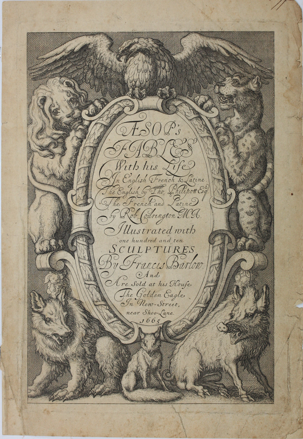 Francis Barlow. Engraved title page from Aesop's Fables. 1665.