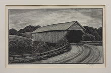 Load image into Gallery viewer, Asa Cheffetz. A Covered Bridge. Wood Engraving. C. 1940.
