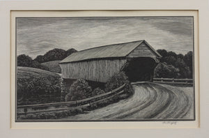 Asa Cheffetz. A Covered Bridge. Wood Engraving. C. 1940.