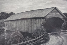 Load image into Gallery viewer, Asa Cheffetz. A Covered Bridge. Wood Engraving. C. 1940.
