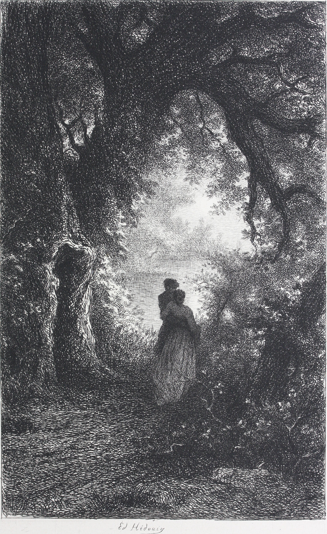 Edmond Hédouin. Silence and Night of the Woods. Etching. 1868.