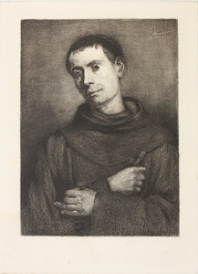 Franz von Lenbach, after. Portrait of a Franciscan monk.  Etching by Wilhelm Hecht. 1880th.