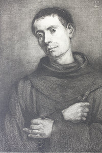 Franz von Lenbach, after. Portrait of a Franciscan monk.  Etching by Wilhelm Hecht. 1880th.