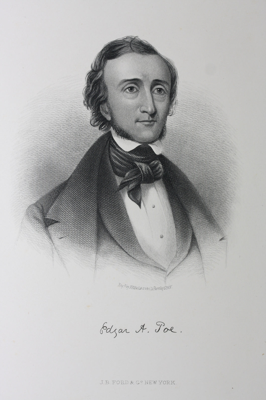 H. B. Hall and Sons. Portrait of Edgar Allan Poe. Engraving. 1870th.