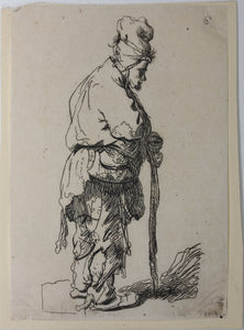 Rembrandt, after. Beggar leaning on a stick. Etching by Francis Vivares. 1724-1780.