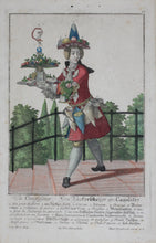 Load image into Gallery viewer, Martin Engelbrecht, after. A male Sweets peddler (Un Confiseur). Engraved by J. F. Schmidt. Hand-colored. 18th c.
