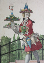 Load image into Gallery viewer, Martin Engelbrecht, after. A male Sweets peddler (Un Confiseur). Engraved by J. F. Schmidt. Hand-colored. 18th c.
