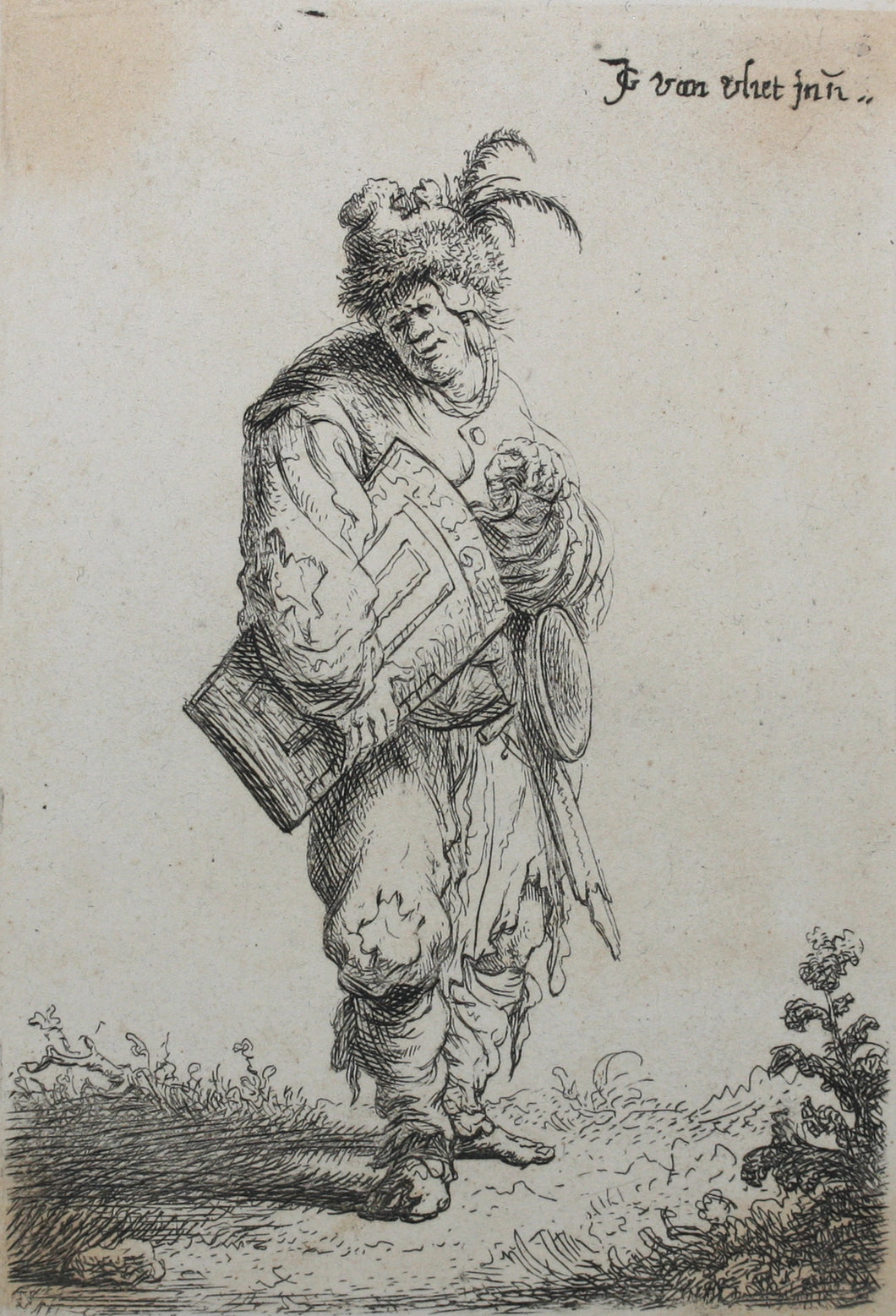 Jan van Vliet. A hurdy-gurdy player. Etching. 1632.