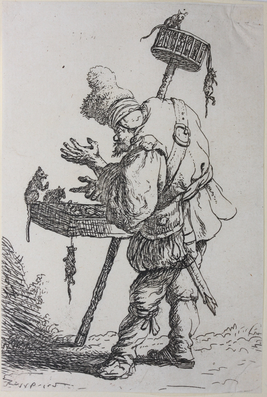 Jan van Vliet. A rat-catcher, whole-length in profile to left. Etching. 1632.