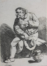 Load image into Gallery viewer, Cornelis Bega. A man sitting on a bench, holding his hat by his side. Etching. 1620-1664.

