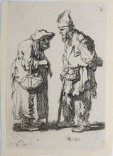 Load image into Gallery viewer, Rembrandt, after. Beggar man and beggar woman conversing. Etching by Francis Vivares. 1724-1780.
