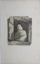 Load image into Gallery viewer, Cornelis Bega. A man in a tall cap leaning on a window ledge. Etching. 1620-1664.
