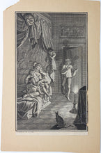 Load image into Gallery viewer, Jacob Folkema. The Jealous Extremaduran. Illustration to Exemplary Novels by Miguel de Cervantes. Engraving. 1739.
