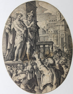 Crispijn de Passe the Elder. Pilate showing Christ to the people. Engraving. 1601.