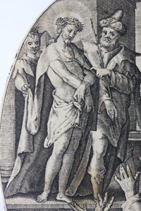 Crispijn de Passe the Elder. Pilate showing Christ to the people. Engraving. 1601.