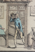 Load image into Gallery viewer, Jean Duplessis Bertaux. The print dealer. Hand colored etching. Early XIX C.
