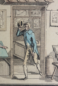 Jean Duplessis Bertaux. The print dealer. Hand colored etching. Early XIX C.