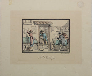 Jean Duplessis Bertaux. The print dealer. Hand colored etching. Early XIX C.