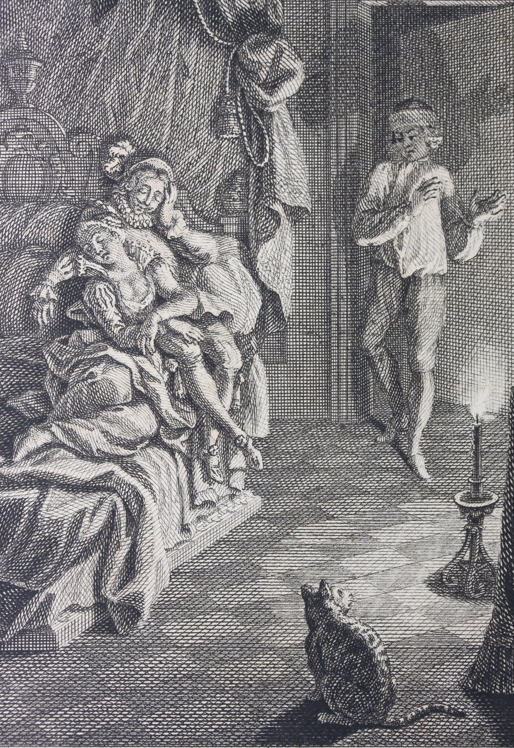 Jacob Folkema. The Jealous Extremaduran. Illustration to Exemplary Novels by Miguel de Cervantes. Engraving. 1739.