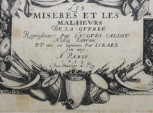 Load image into Gallery viewer, Jacques Callot. Title Page from the series Les Misères et les Malheurs de la Guerre. Etching. 1633.
