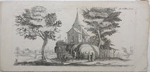 Load image into Gallery viewer, Jacques Callot, after. Landscape with church standing on a rocky promontory. Etching. XVII C.
