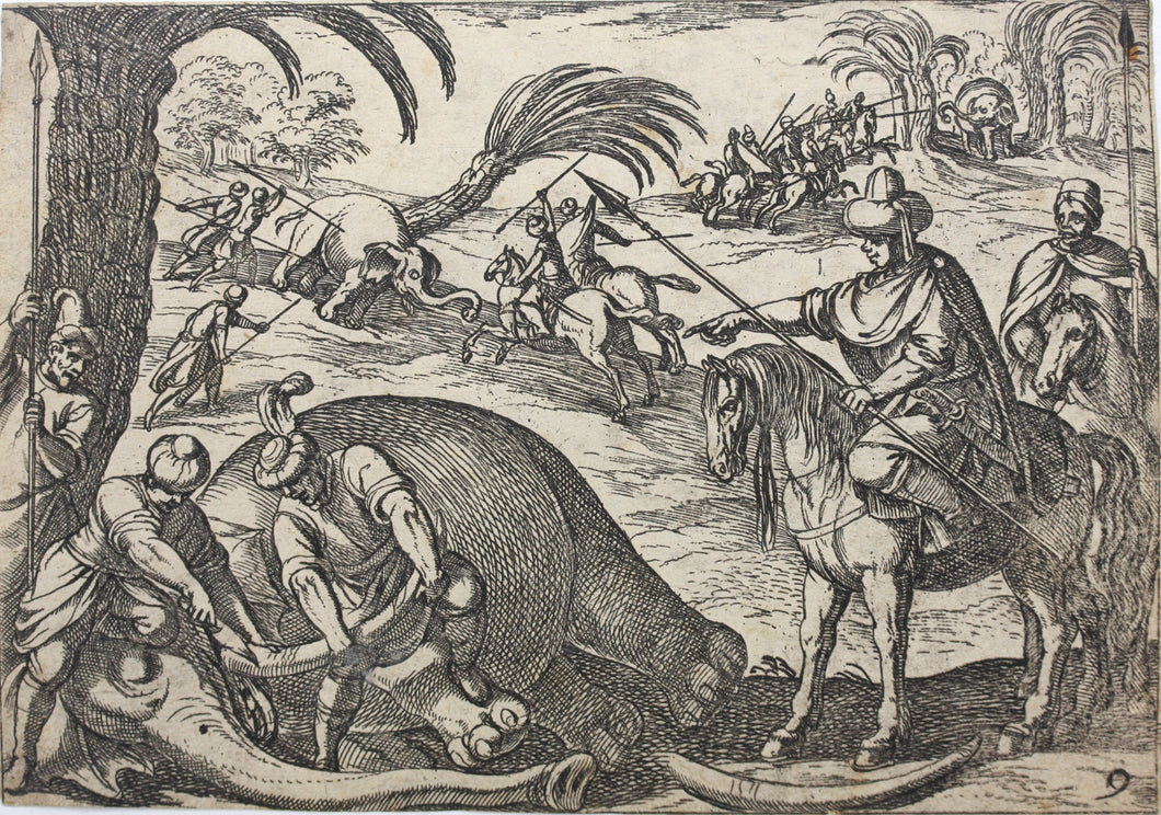 Antonio Tempesta. Elephant hunt. Etching. 1598.
