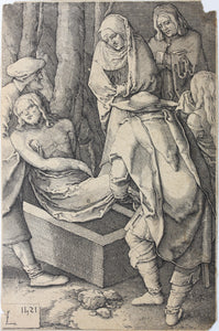 Lucas van Leyden, after. Deposition. Engraving. 17th C.