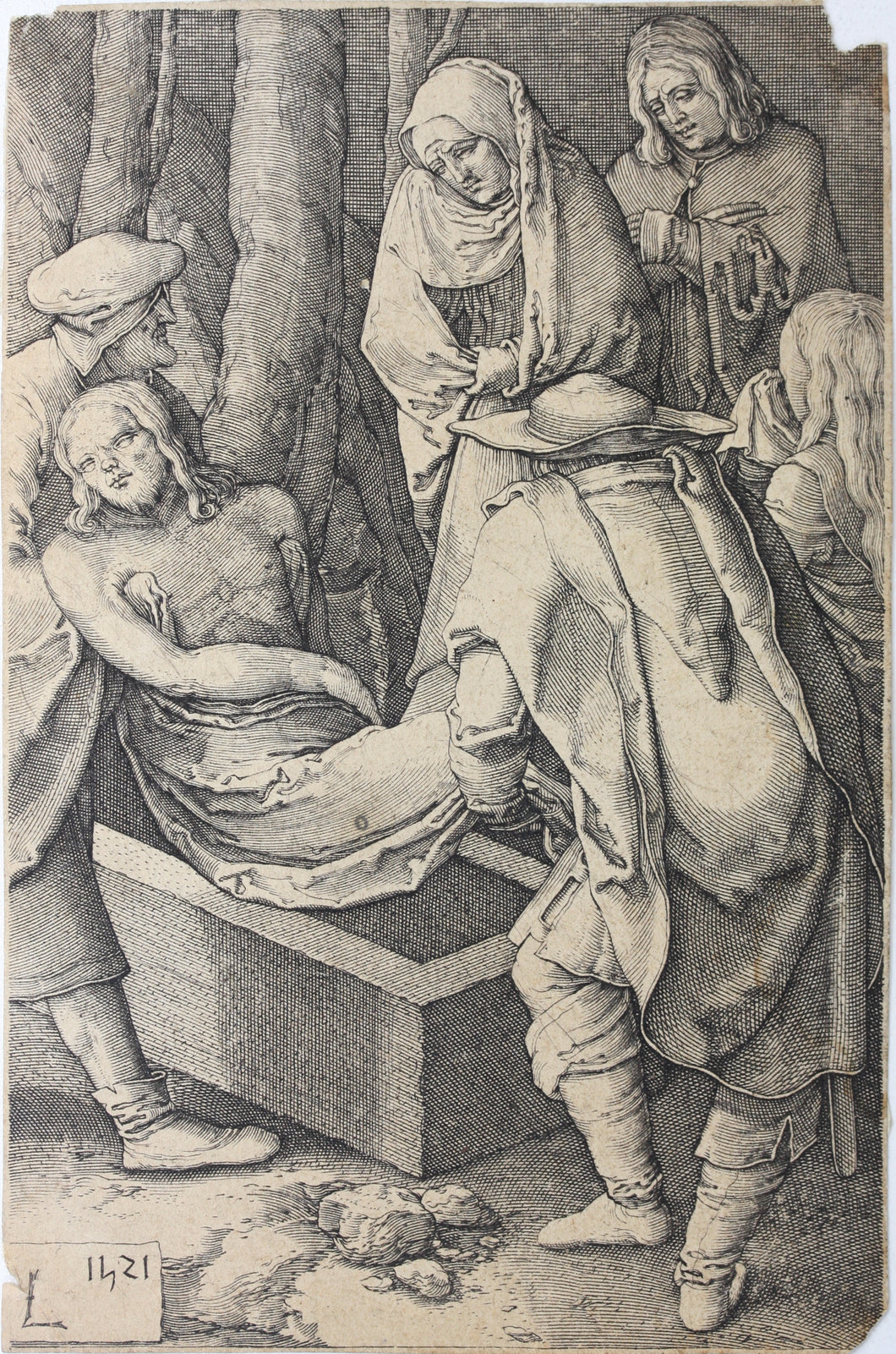 Lucas van Leyden, after. Deposition. Engraving. 17th C.