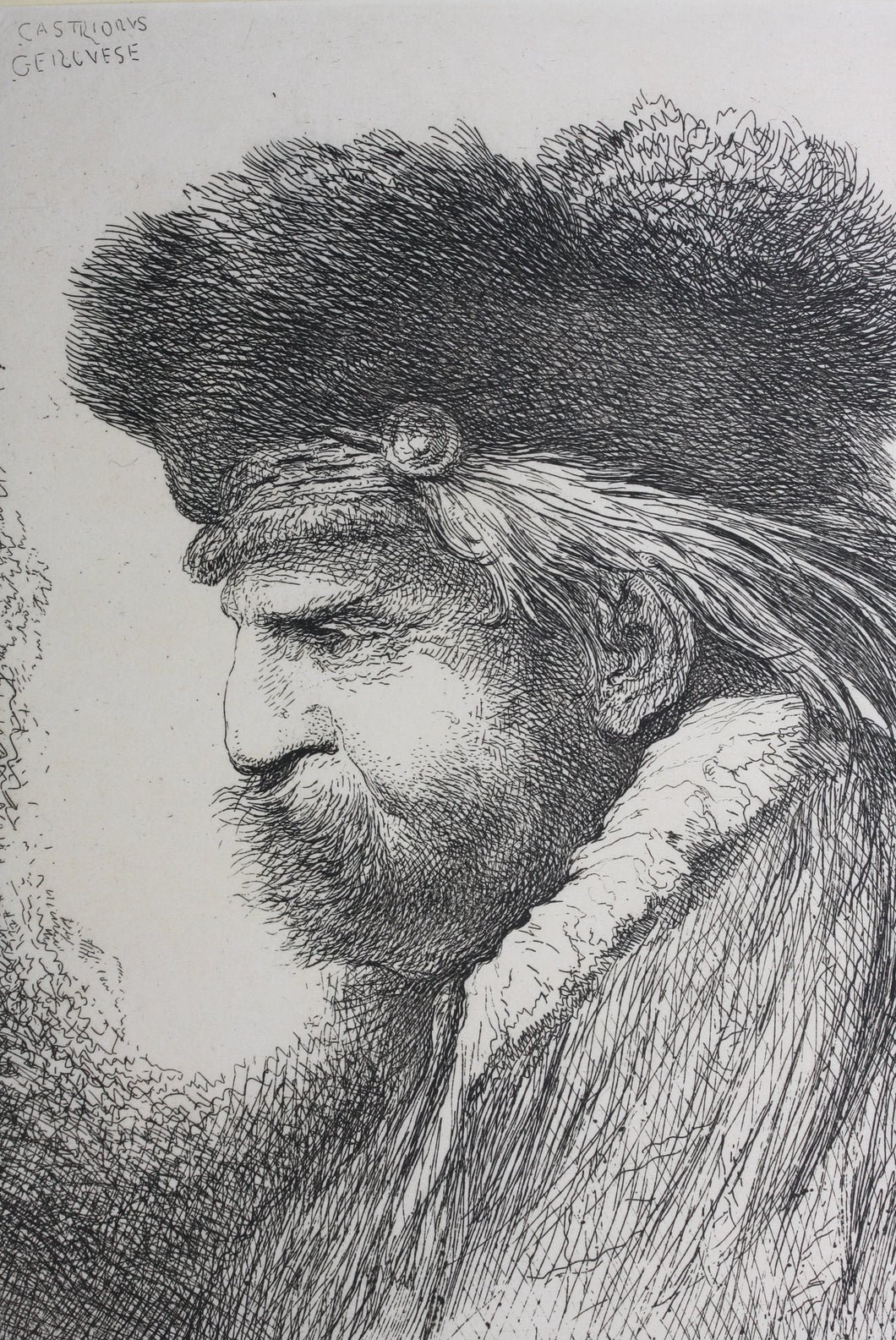 Giovanni Benedetto Castiglione. Bearded head in profile to the left. Etching. C. 1645-1650.