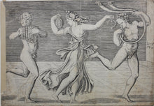 Load image into Gallery viewer, Raphael, after. Dance of Fauns and a Maenad. Engraving by Agostino Veneziano. 1518.
