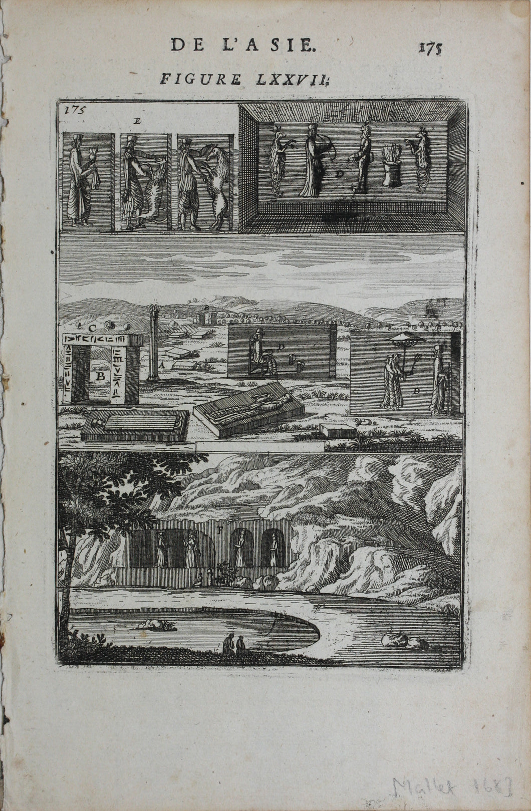 Alain Manesson Mallet. Chehel Minar. Engraving. 1719.