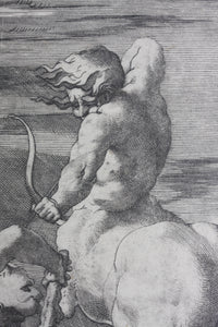 Rosso Fiorentino, after. Battle between Hercules and Centaurs. Engraving by Jacopo Caraglio. 1520-1539.