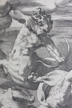 Load image into Gallery viewer, Rosso Fiorentino, after. Battle between Hercules and Centaurs. Engraving by Jacopo Caraglio. 1520-1539.
