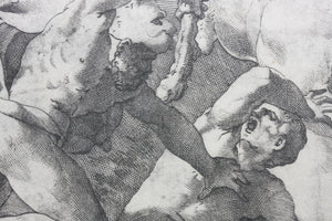 Rosso Fiorentino, after. Battle between Hercules and Centaurs. Engraving by Jacopo Caraglio. 1520-1539.