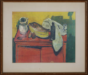 Bernard Lorjou. The red sideboard. Offset lithograph. 1980s.