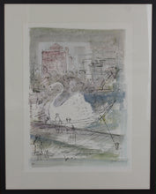 Load image into Gallery viewer, Alfred Birdsey. Swan Boats in Boston Common. Lithograph. Mid 20th century.
