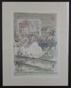 Alfred Birdsey. Swan Boats in Boston Common. Lithograph. Mid 20th century.