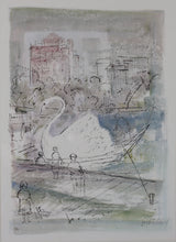 Load image into Gallery viewer, Alfred Birdsey. Swan Boats in Boston Common. Lithograph. Mid 20th century.
