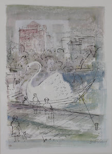 Alfred Birdsey. Swan Boats in Boston Common. Lithograph. Mid 20th century.