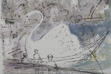 Load image into Gallery viewer, Alfred Birdsey. Swan Boats in Boston Common. Lithograph. Mid 20th century.
