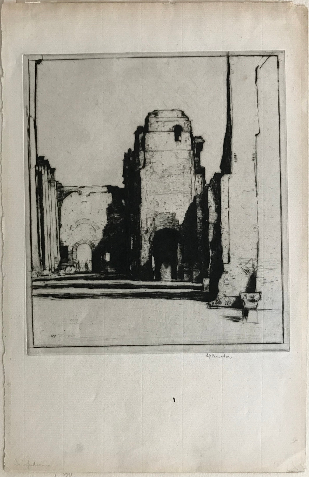 David Young Cameron. Tepidarium: Thermae of Caracalla. Drypoint. 1924.