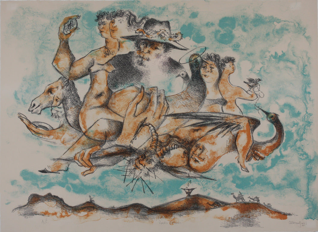 Chaim Gross. Poet's Dream. Color Lithograph. C.1968.