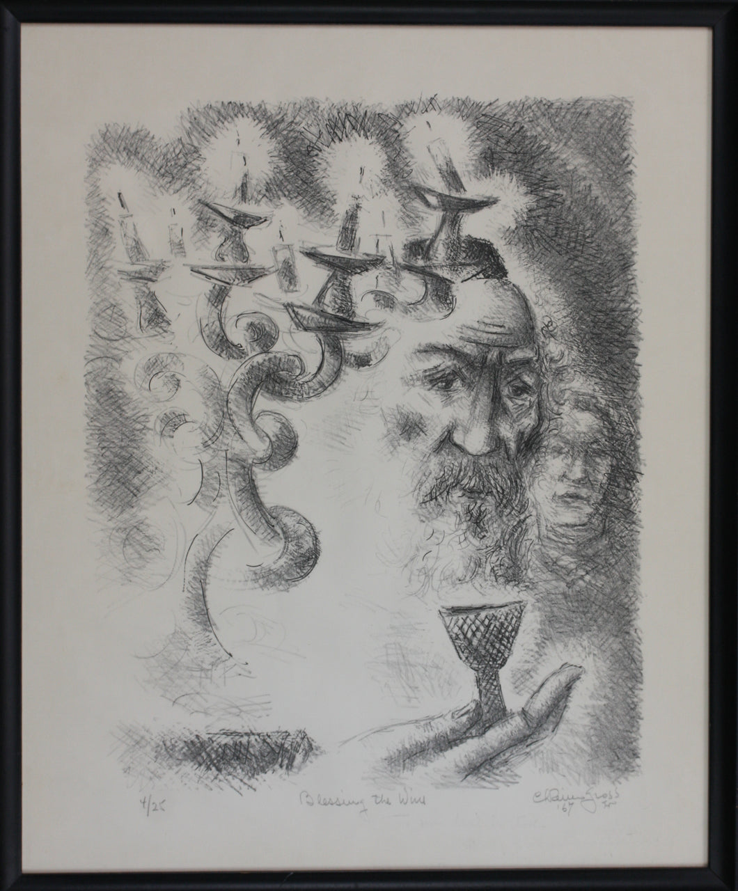 Chaim Gross. Blessing the Wine. Lithograph. 1967.