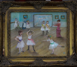 In the manner of Degas. Ballet lesson. Girls in a ballet class. Oil on canvas. Signed monogram C R. 20th century.