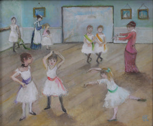 In the manner of Degas. Ballet lesson. Girls in a ballet class. Oil on canvas. Signed monogram C R. 20th century.