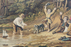 Abraham Le Blond. The Mill Stream - Towing the Prize. Baxter print. Circa 1854-1857.