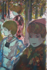 Emilio Grau-Sala. Children in a park. Color lithograph. Limited edition. Signed. Mid 20th c.