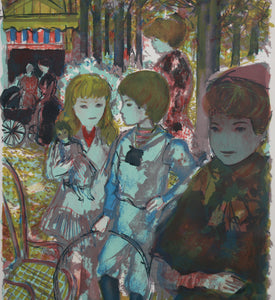 Emilio Grau-Sala. Children in a park. Color lithograph. Limited edition. Signed. Mid 20th c.