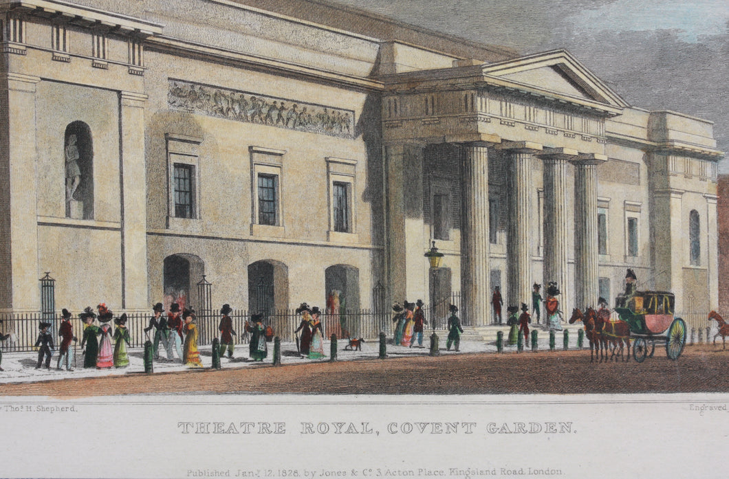 Thomas Hosmer Shepherd. Theatre Royal. Covent Garden. Engraved byJohn Rolph. Hand colored. 1828.